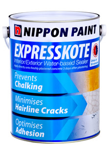 Nippon Expresskote Sealer is formulated with a special styrene acrylic polymer for excellent alkali and efflorescence resistance properties. It can be applied directly onto freshly plastered concrete and cement surfaces in just 3 days of plastering. - See more at: http://www.nipponpaint.com.sg/products/primers-sealers-and-undercoats/expresskote-sealer#sthash.S2B2zXIe.dpuf